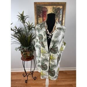 Love 83 Blazer Vest Women's 1XL White Floral Print Notch Lapel Coastal Grandma